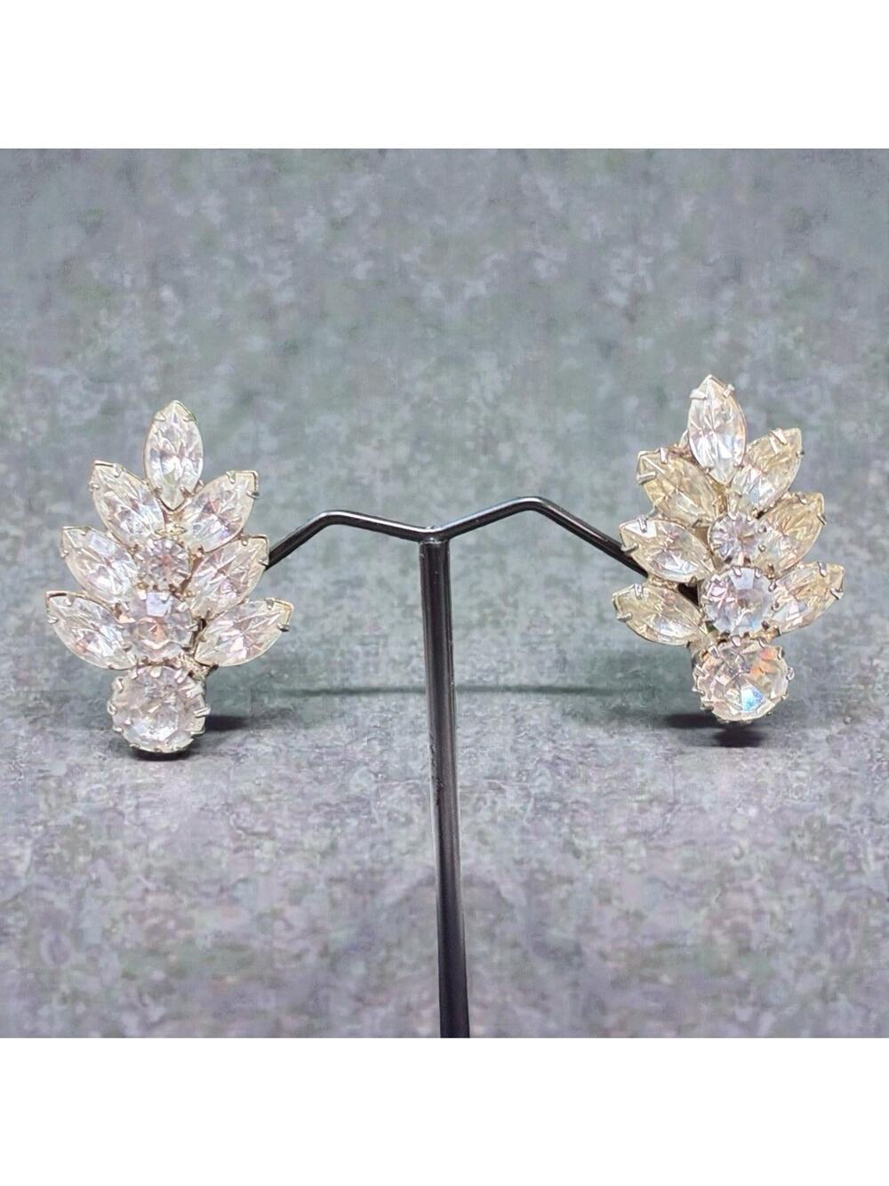 Vintage Clear Rhinestone Clip On Earrings Pat 315988 Marquise Bridal Glam